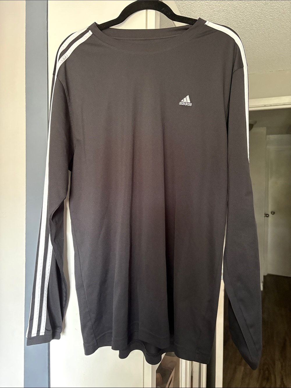 Adidas Men's Black Long-Sleeve Three-Stripe Tee